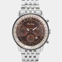 Breitling Brown Stainless Steel Montbrillant A41370 Automatic Men's Wristwatch 38 mm