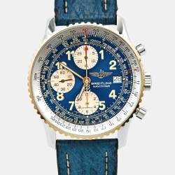 Pre Owned Breitling Navitimer D13022 Blue Dial 18K Yellow Gold Stainless Steel Leather Men's Wristwatch 41 mm