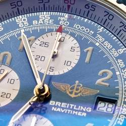 Pre Owned Breitling Navitimer D13022 Blue Dial 18K Yellow Gold Stainless Steel Leather Men's Wristwatch 41 mm