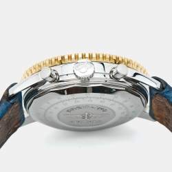 Pre Owned Breitling Navitimer D13022 Blue Dial 18K Yellow Gold Stainless Steel Leather Men's Wristwatch 41 mm