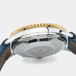 Pre Owned Breitling Navitimer D13022 Blue Dial 18K Yellow Gold Stainless Steel Leather Men's Wristwatch 41 mm