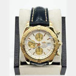 Pre Owned Breitling Chronomat K13356 Automatic White 18k Yellow Gold Men's Wristwatch 44 mm
