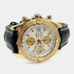 Pre Owned Breitling Chronomat K13356 Automatic White 18k Yellow Gold Men's Wristwatch 44 mm