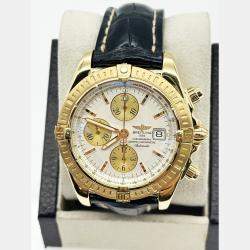 Pre Owned Breitling Chronomat K13356 Automatic White 18k Yellow Gold Men's Wristwatch 44 mm