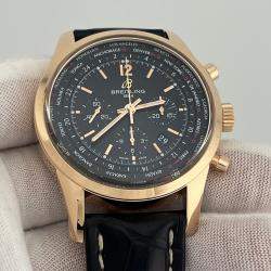 Pre Owned Breitling Transocean Unitime RB0510 Automatic Black 18k Rose Gold Men's Wristwatch 46 mm