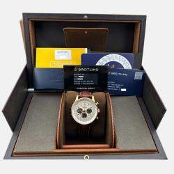 Pre Owned Breitling Navitimer 1 B01 Chronograph RB0127 Automatic White 18k Rose Gold Men's Wristwatch 46 mm