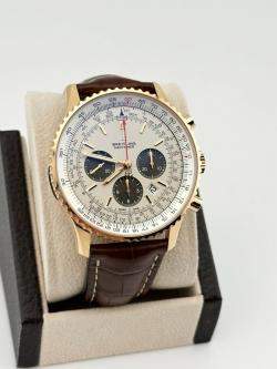 Pre Owned Breitling Navitimer 1 B01 Chronograph RB0127 Automatic White 18k Rose Gold Men's Wristwatch 46 mm