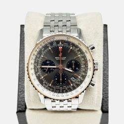 Pre Owned Breitling Navitimer UB0121 Automatic Grey 18k Rose Gold Stainless Steel Men's Wristwatch 43 mm