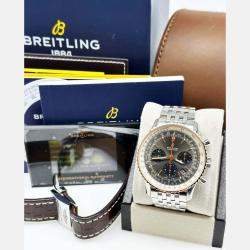 Pre Owned Breitling Navitimer UB0121 Automatic Grey 18k Rose Gold Stainless Steel Men's Wristwatch 43 mm