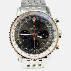 Pre Owned Breitling Navitimer UB0121 Automatic Grey 18k Rose Gold Stainless Steel Men's Wristwatch 43 mm
