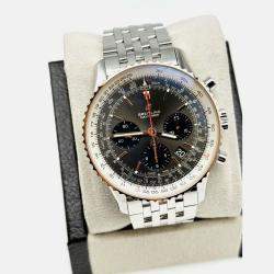 Pre Owned Breitling Navitimer UB0121 Automatic Grey 18k Rose Gold Stainless Steel Men's Wristwatch 43 mm