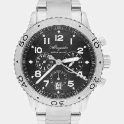 Pre Owned Breguet Transatlantique Type XXI Flyback 3810ST/92/SZ9 Automatic Black Dial Stainless Steel Men's Wristwatch 42 mm
