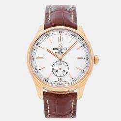 Pre Owned ساعة يد رجالية بريتلينغ بريميير R37340351G1P1 أوتوماتيكية فضية ذهب وردي عيار 18 معاد استخدامها 40 مم