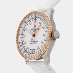 Pre Owned ساعة بريتلينغ نافيتايمر U17395211A1P4 بيضاء أوتوماتيكية ألماس فولاذ مقاوم للصدأ رجالية مستعملة 35 ملم