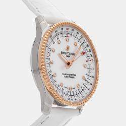 Pre Owned ساعة بريتلينغ نافيتايمر U17395211A1P4 بيضاء أوتوماتيكية ألماس فولاذ مقاوم للصدأ رجالية مستعملة 35 ملم