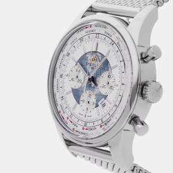 Pre Owned Breitling Transocean AB0510U0/A732 White Stainless Steel Automatic Men's Wristwatch 46mm