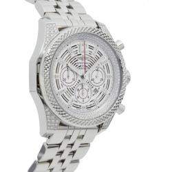 Pre Owned Breitling Silver Diamonds Stainless Steel Bentley Barnato A41390AP/G788 Men's Wristwatch 42 MM