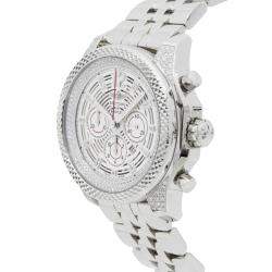 Pre Owned Breitling Silver Diamonds Stainless Steel Bentley Barnato A41390AP/G788 Men's Wristwatch 42 MM