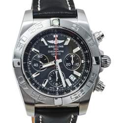 Breitling Black Stainless Steel & Leather Chronomat AB0110 Men's Wristwatch 44MM