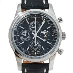 Breitling Black Stainless Steel Transocean Chronograph A19310 Men's Wristwatch 43 MM