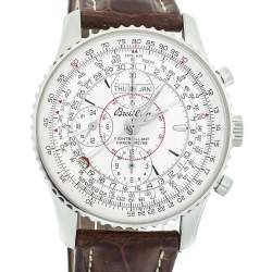 Breitling Silver Stainless Steel Leather Datora Montbrilliant Chronometer A21330 Men's Wristwatch 43 mm