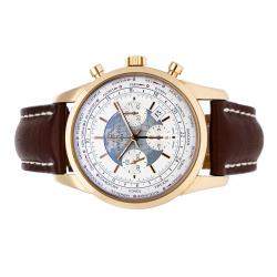Breitling Silver 18K Rose Gold Transocean Chronograph Unitime RB0510U0/A733 Men's Wristwatch 46 MM