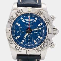 Pre Owned Breitling Blue Stainless Steel Croc Leather Limited Boutique Edition Special Delivery Chronomat AB01102A/C946 Men's Wristwatch 44 mm