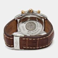 Pre Owned Breitling Mother of Pearl 18k Yellow Gold Stainless Steel Crocodile Cockpit B13358 Men's Wristwatch 39 mm