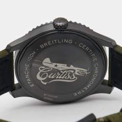 Pre Owned Breitling Green Black PVD Coated Stainless Steel Fabric Leather Aviator 8 Curtis Warhawk M173152A1L1X2 Men's Wristwatch 41 mm