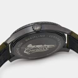 Pre Owned Breitling Green Black PVD Coated Stainless Steel Fabric Leather Aviator 8 Curtis Warhawk M173152A1L1X2 Men's Wristwatch 41 mm