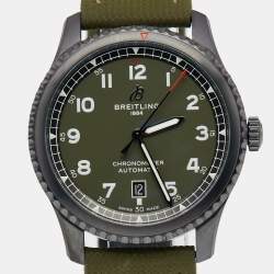 Pre Owned Breitling Green Black PVD Coated Stainless Steel Fabric Leather Aviator 8 Curtis Warhawk M173152A1L1X2 Men's Wristwatch 41 mm