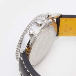 Pre Owned Breitling Black Stainless Steel Leather Montbrilliant Datora A21330 Men's Wrisrwatch 43 mm