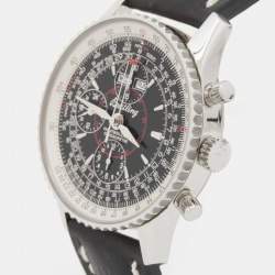Pre Owned Breitling Black Stainless Steel Leather Montbrilliant Datora A21330 Men's Wrisrwatch 43 mm