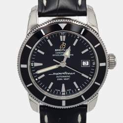 Pre Owned Breitling Black Stainless Steel Crocodile Superocean Heritage A1732124 Men's Wristwatch 42 mm