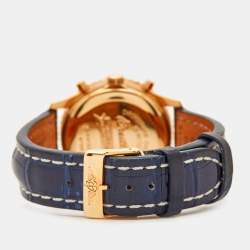 Pre Owned Breitling Silver 18k Rose Gold Alligator Navitimer Montbrillant H41330 Unisex 38 mm