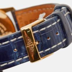 Pre Owned Breitling Silver 18k Rose Gold Alligator Navitimer Montbrillant H41330 Unisex 38 mm