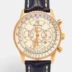 Pre Owned Breitling Silver 18k Rose Gold Alligator Navitimer Montbrillant H41330 Unisex 38 mm