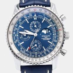 Breitling Blue Stainless Steel Alligator Navitimer 1461 Limited Edition A19370 Men's Wristwatch 46 mm 