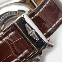 Pre Owned Breitling Silver Stainless Steel Alligator Leather Chronomat AB011011?G684 Men's Wristwatch 44 mm