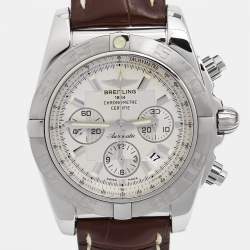 Pre Owned Breitling Silver Stainless Steel Alligator Leather Chronomat AB011011?G684 Men's Wristwatch 44 mm