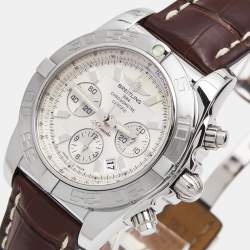 Pre Owned Breitling Silver Stainless Steel Alligator Leather Chronomat AB011011?G684 Men's Wristwatch 44 mm