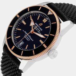 Breitling Black 18k Rose Gold Stainless Steel Superocean Automatic Men's Wristwatch 42 mm