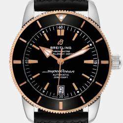 Breitling Black 18k Rose Gold Stainless Steel Superocean Automatic Men's Wristwatch 42 mm