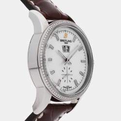 Breitling White Shell Stainless Steel Transocean A1631053/A765 Automatic Men's Wristwatch 38 mm