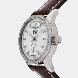 Breitling White Shell Stainless Steel Transocean A1631053/A765 Automatic Men's Wristwatch 38 mm