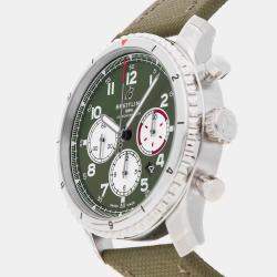 Breitling Green Stainless Steel Aviator Automatic Men's Wristwatch 43 mm