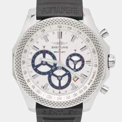 Breitling for Bentley Silver Stainless Steel Rubber Barnato Racing A25366 Men's Wristwatch 49 mm