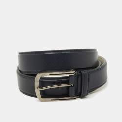 Brioni Navy Blue Leather Buckle Belt 110CM