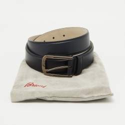 Brioni Navy Blue Leather Buckle Belt 110CM