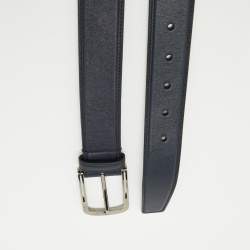 Brioni Navy Blue Leather Buckle Belt 110CM